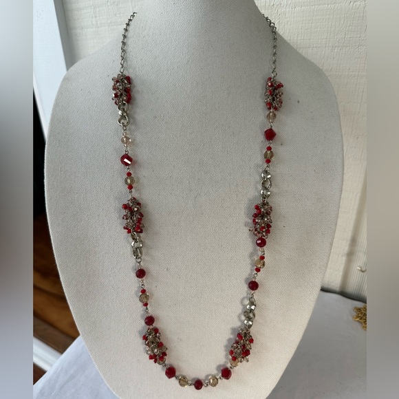 WHBM cluster crystal red blush amber colored necklace - Picture 1 of 7